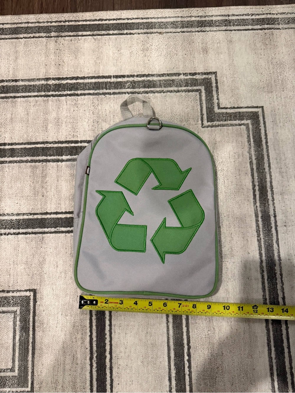 Kids Recycle Symbol Backpack - Light Gray with Green Trim